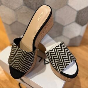 ALDO Black and Cream Chevron Wedges